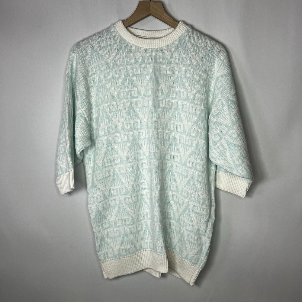 Vtg Garland Sweater Women Chest 44" L/XL Geometric‎ Pattern Crewneck Half Sleeve